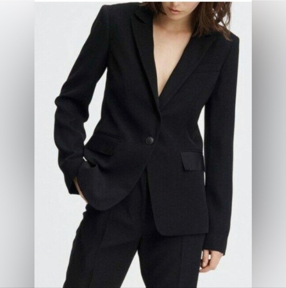 Banana Republic Wool Black Stretch 2 Button Fitted Blazer Suit Jacket Size 2 - Picture 1 of 10